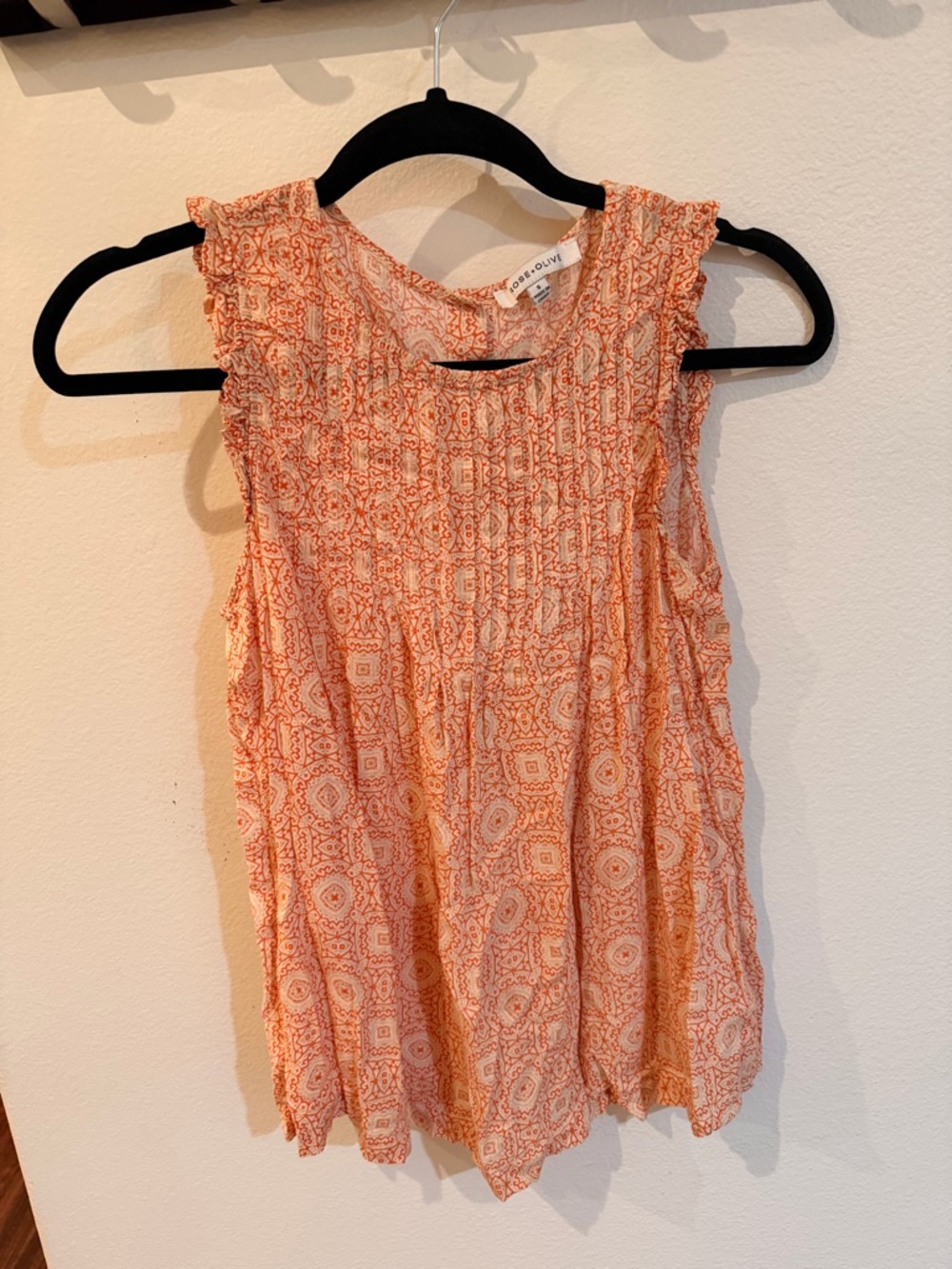 Rose & Olive Orange Printed Smocked Sleeveless Top